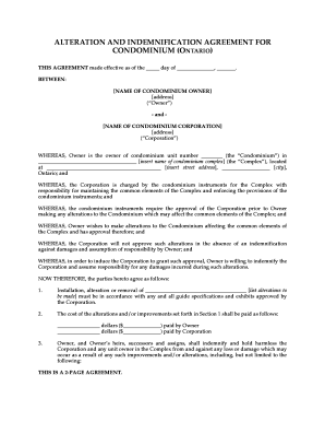 Condominium Alteration and Indemnification Agreement