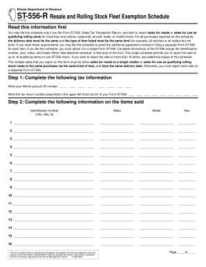 Illinois ST-556-R Resale and Rolling Stock Fleet Exemption Schedule