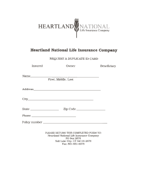 Heartland National Life Insurance Duplicate ID Card Request