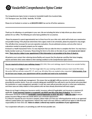 Vanderbilt Spine Center Patient Information Form