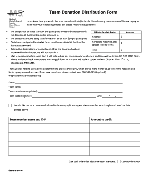 Team Donation Distribution Form