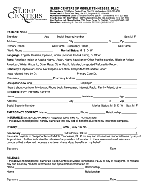 Sleep Centers of Middle Tennessee Patient Registration Form