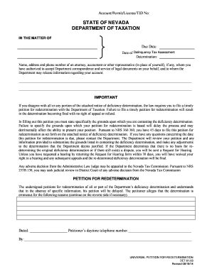 Nevada Tax Deficiency Redetermination Petition