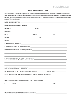 Miracle Babies Event Application Form