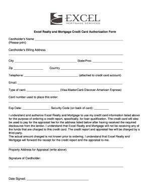Excel Realty Credit Card Authorization Form