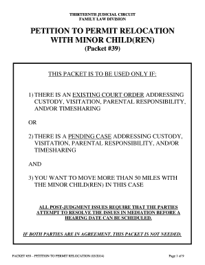 Petition to Permit Relocation with Minor Children