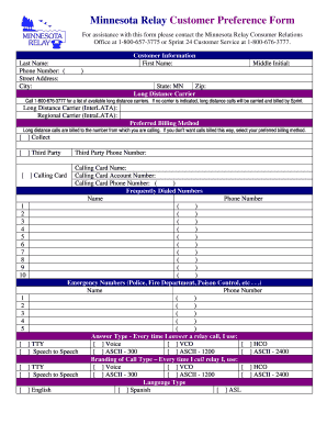 Minnesota Relay Customer Preference Form