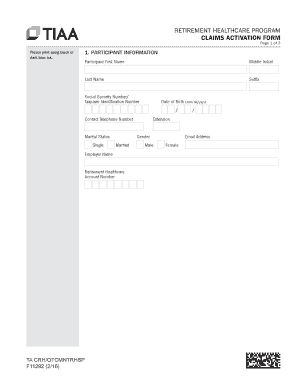 Retirement Healthcare Program Claims Activation Form
