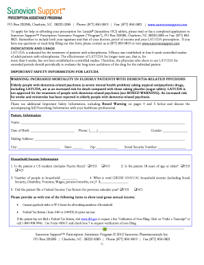 Sunovion Support Prescription Assistance Program Application
