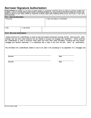 Mortgage Loan Borrower Authorization Form