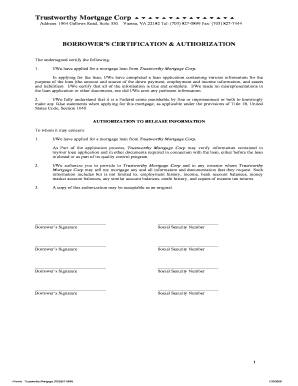 Borrower's Certification & Authorization Form