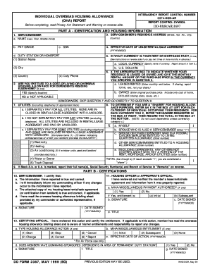 DD Form 2367 Overseas Housing Allowance