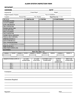 Alarm System Inspection Form