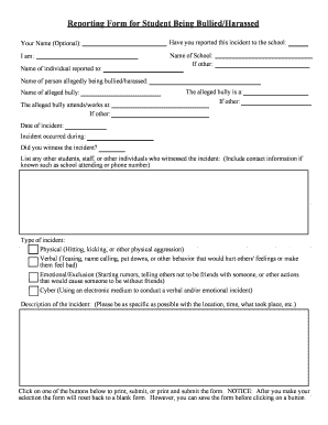 Student Bullying/Harassment Report Form
