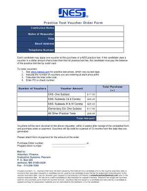 NES Practice Test Voucher Order Form