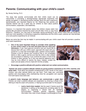 Fillable Online Parents: Communicating with your childs coach Fax Email ...