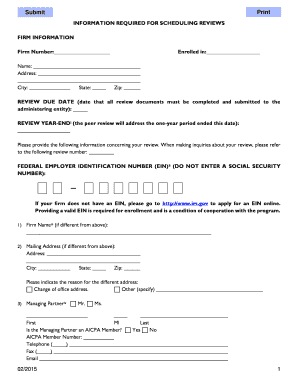 AICPA Peer Review Scheduling Form