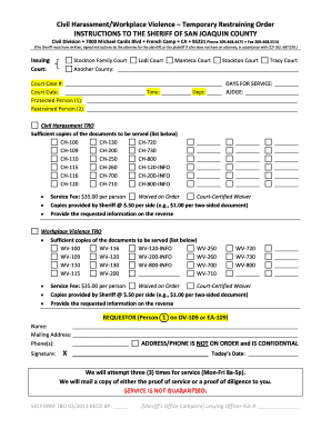 California Civil Harassment Workplace Violence Temporary Restraining Order