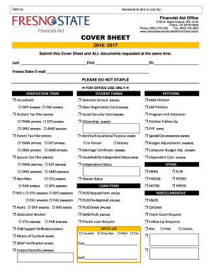 Financial Aid Verification Cover Sheet
