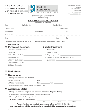 Raleigh Periodontics Referral Form