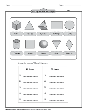 2D and 3D Shapes Worksheet