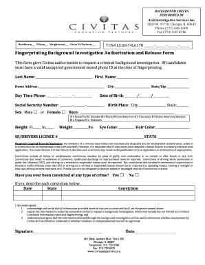 Background Check Authorization and Release Form