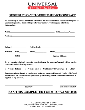 Request to Cancel Vehicle Service Contract