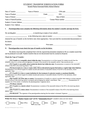 Student Transfer Verification Form