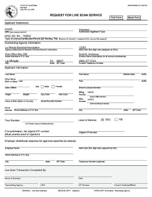 California Live Scan Service Request Form