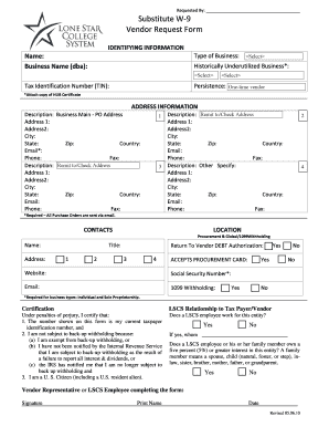 Substitute W-9 Vendor Request Form