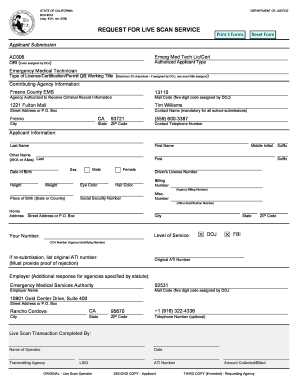 California Request for Live Scan Service