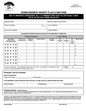 Reimbursement Benefit Plan Claim Form