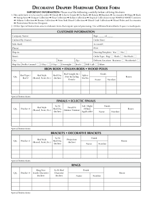 Decorative Drapery Hardware Order Form