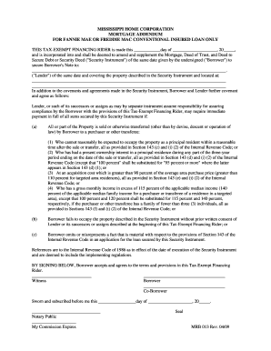 Mississippi Home Corporation Mortgage Addendum