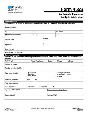 Form 465S Earthquake Insurance Analysis Addendum