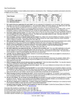 Kansas Free and Reduced Price School Meals Application
