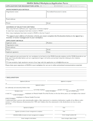 Mental Health First Aid Skilled Workplace Application