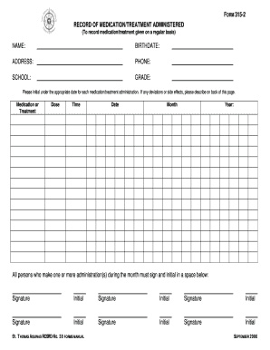 Form 315-2 Medication Treatment Record