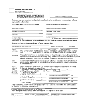 Kaiser Permanente Medical Information Release Authorization