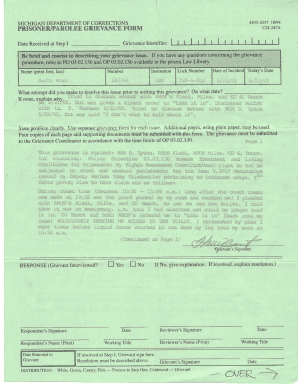 Michigan Department of Corrections Grievance Form