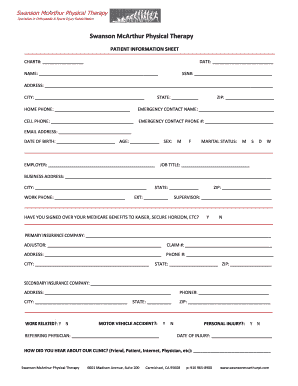 Patient Information Sheet for Physical Therapy