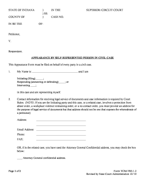 Indiana Self-Represented Party Appearance Form
