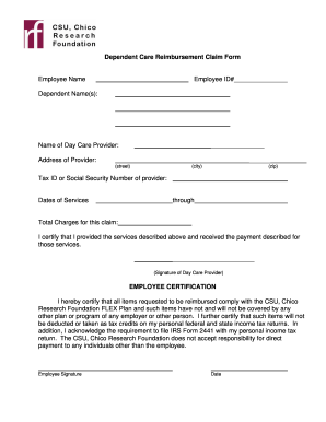 Dependent Care Reimbursement Claim Form