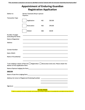 Tasmania Enduring Guardian Registration Form