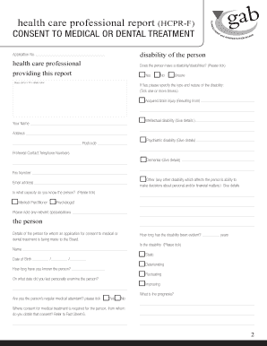 Health Care Professional Report for Consent to Medical or Dental Treatment