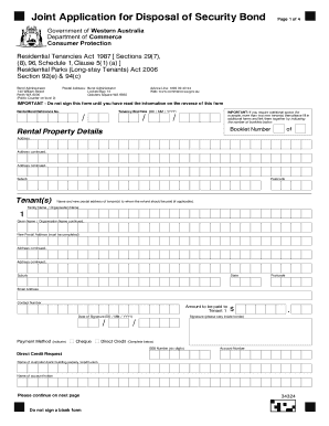 Joint Application for Disposal of Security Bond