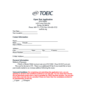 ETS TOEIC Test Application Form