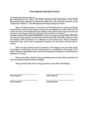 Acknowledgement Regarding Possession