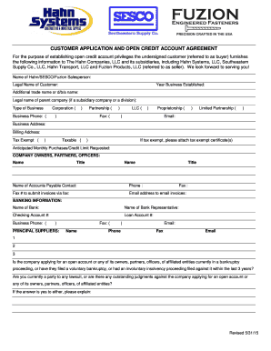 Customer Application and Open Credit Account Agreement