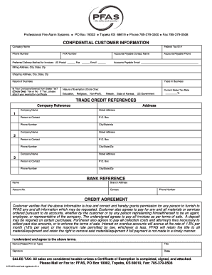 Professional Fire Alarm Systems Credit Application